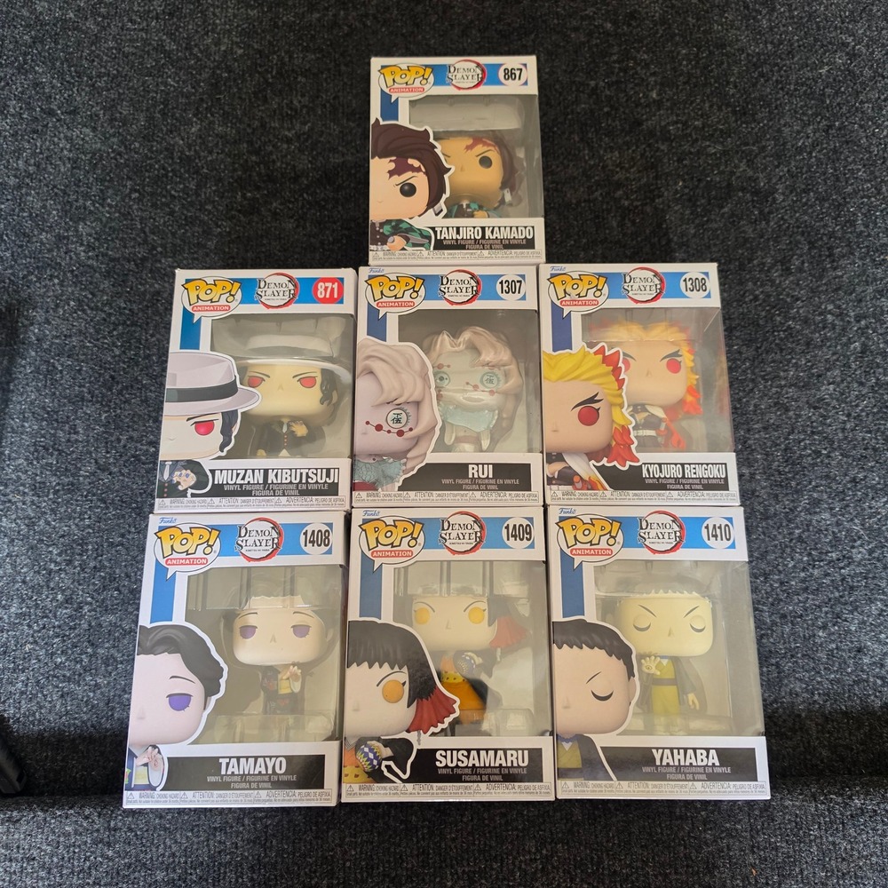 Funko Pop Demon Slayer Lot of 7 Tanjiro Muzan Rengoku Rui Tamayo Susamaru Yahaba